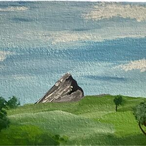 Landscape mountain and grassy Canvas Art original painting